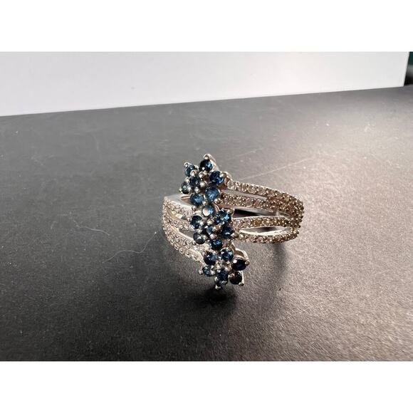 Blue tourmaline and zircon bypass ring in sterling silver size 9 - Picture 8 of 11